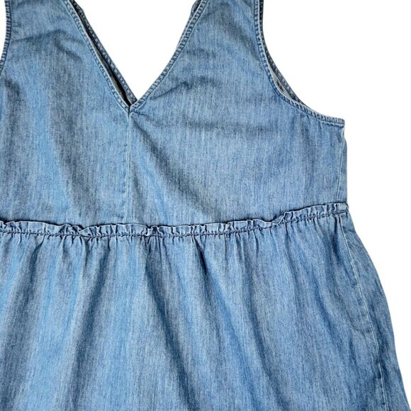 True Craft Womens Sleeveless Denim Tiered Dress Size L V-Neck & Back Tie Closure - Picture 11 of 16